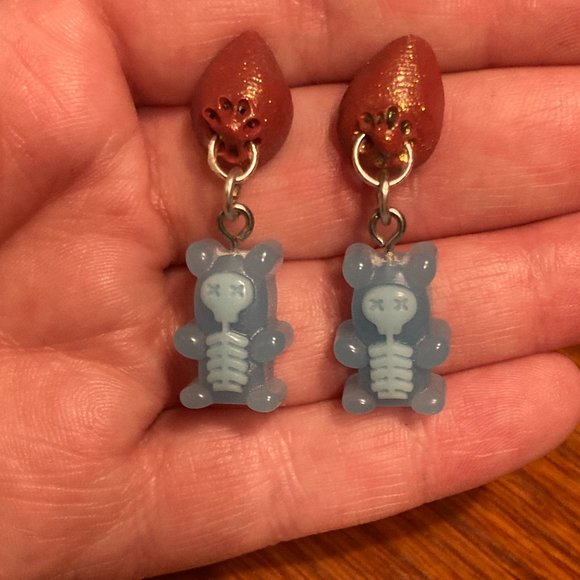 Lick It N Stick It Red and Blue Scummy Bear Boob Earrings - Picture 1 of 2
